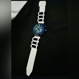 Men's White Strap Blue Dial Sport Watch - Unbranded